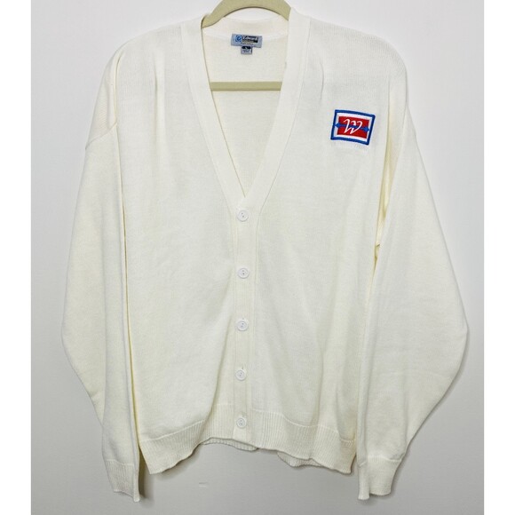 Vintage Edwards Andrew Rohan Grandpa Cardigan Sweater Cream Sz L (flaw) - Picture 1 of 10